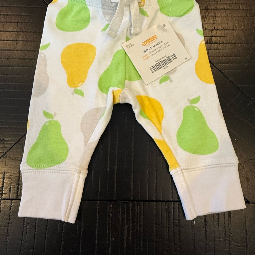 NWT Gymboree Pear Print Baby Pants - Green and Yellow - NB 0 mos